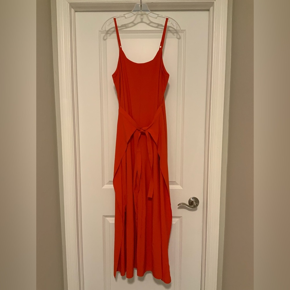 Athleta It’s a Wrap Romper Jumpsuit Coral Red Wide Leg